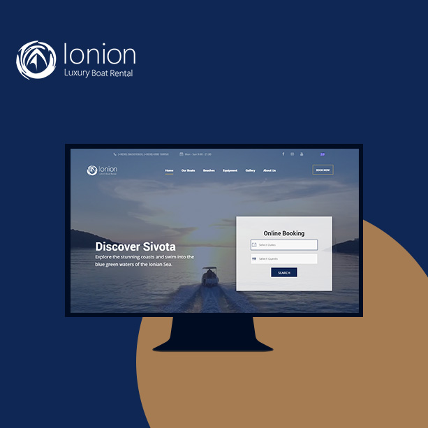 Ιστοσελίδα ενοικίασης σκαφών αναψυχής ionion luxury boat rentals filox portfolio